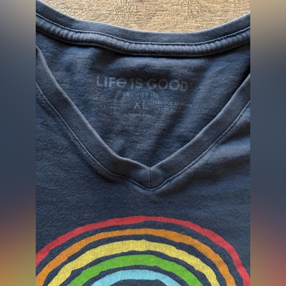 Life is good womens size XL crusher tee dark heather blue rainbow v-neck t-shirt - Picture 3 of 8